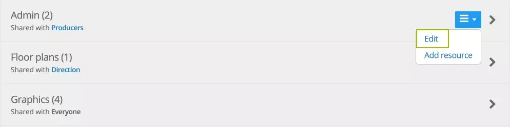 Edit and change info and access to folders in the Docs &amp; Resource section.
