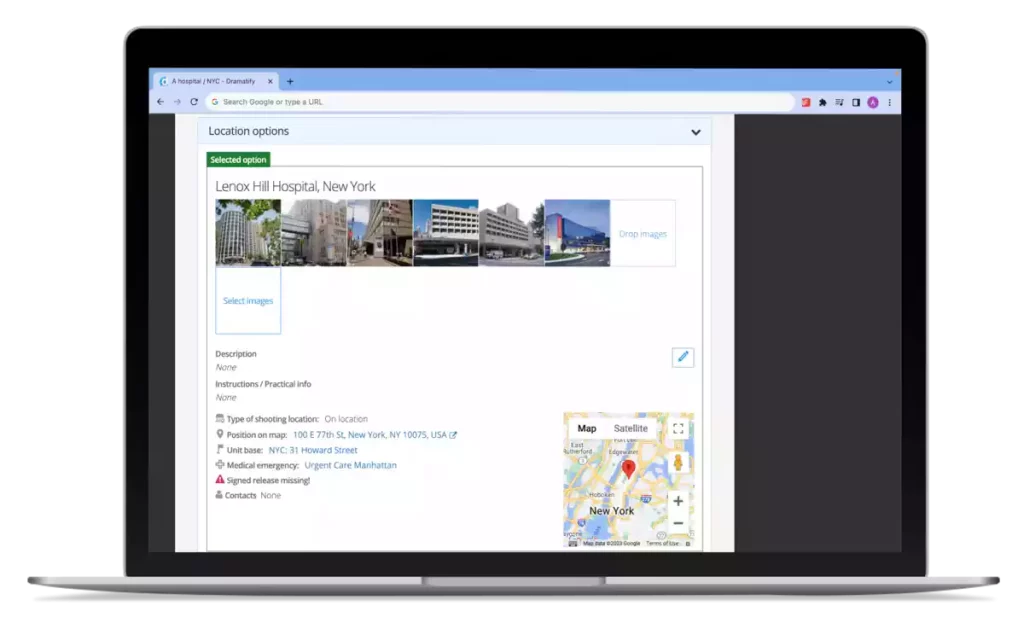 A feature to manage your film location options and venue alternatives help to streamline your film location scouting workflow.